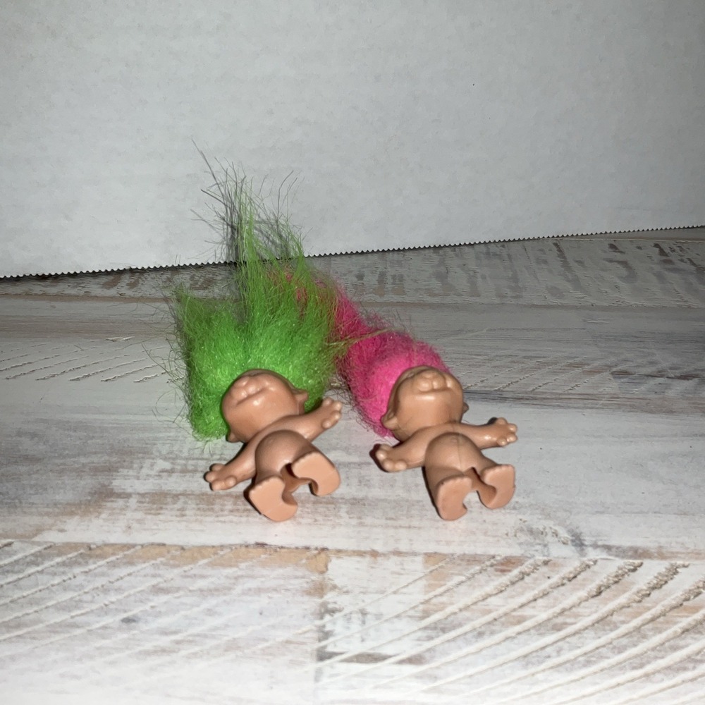 Vintage Trolls Lot of 2 Pink Green Hair Troll Pencil Topper 1989 Topper Toys - Picture 3 of 6